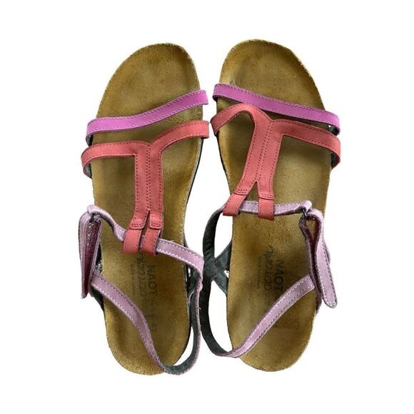 NAOT Judith Sandals Pink Leather Uppers Size 41 / 10 Strappy Boho Cork - Picture 2 of 6